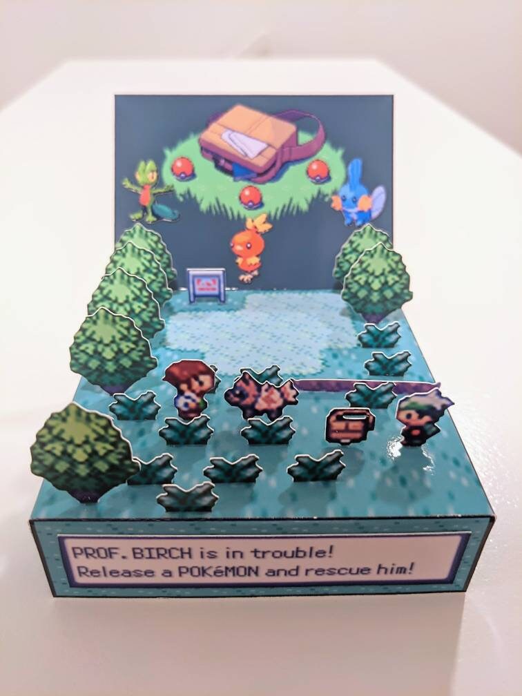 Pokemon Emerald 3D cube diorama: Choose your starter Pokemon - Sapphire/Ruby/Emerald (Customize between Brendan or May)