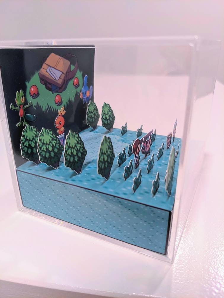 Pokemon Emerald 3D cube diorama: Choose your starter Pokemon - Sapphire/Ruby/Emerald (Customize between Brendan or May)