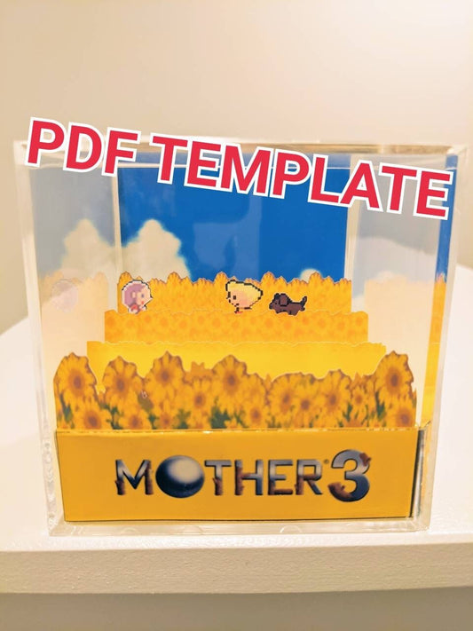 MOTHER 3 sunflower fields 3D cube diorama TEMPLATE