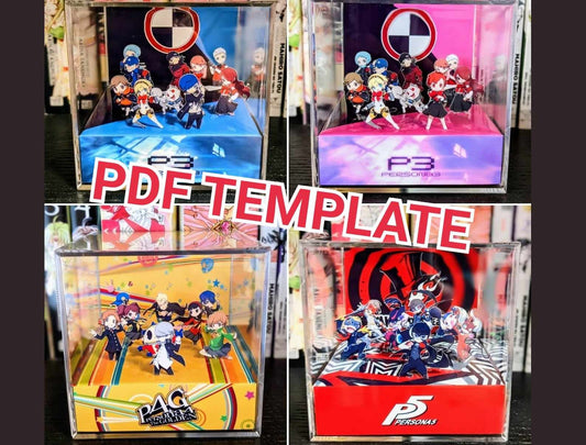 Persona 3, Persona 4 and Persona 5 3D cube diorama TEMPLATE bundle